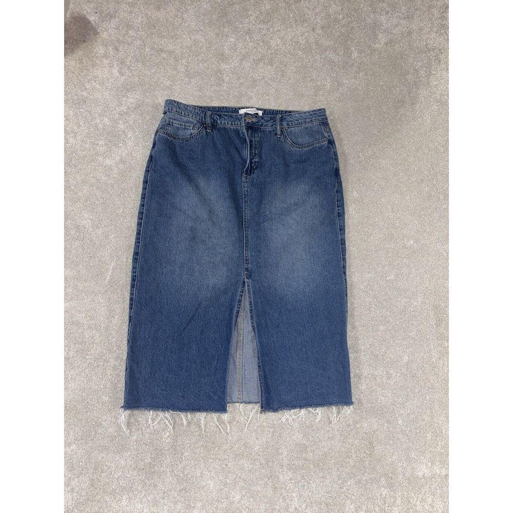 long‎ denim maxi skirt middle slit fray hem size 12 Royalty For Me